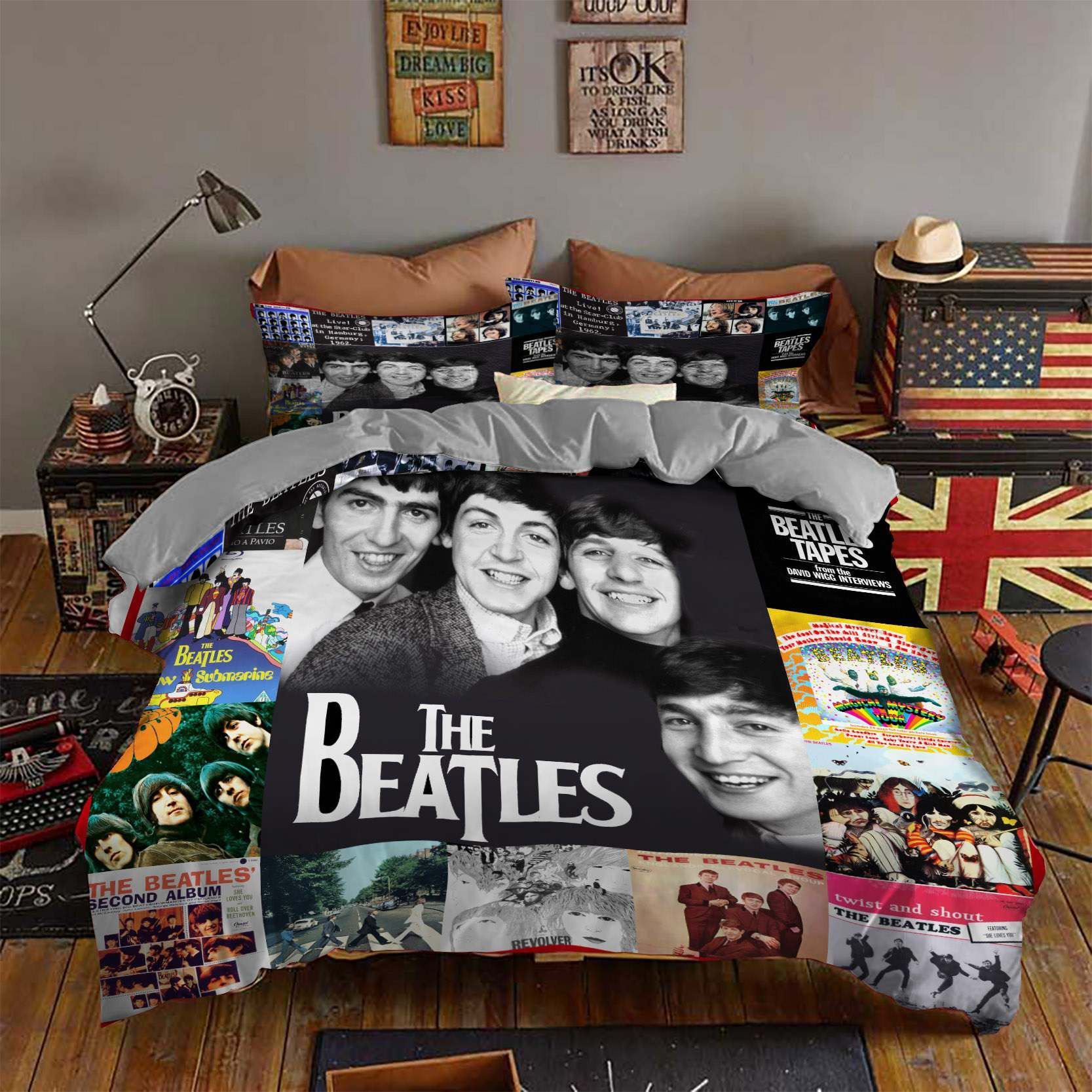 The Beatles Full Sized 6 Piece Comforter Bed Sheet Set Music Fan Bedding 