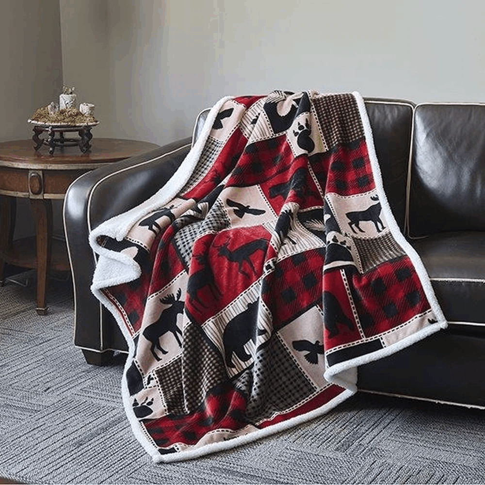 Moose Flannel Sherpa Fleece Blanket VVOEBP8XRW - Betiti Store