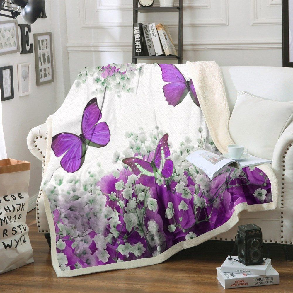 Butterfly Sherpa Fleece Blanket CQX8A8ZP2V - Betiti Store