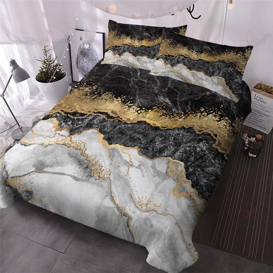 Black Gold And Grey Marble Bedding Set KQ1JLAHQJV - Betiti Store