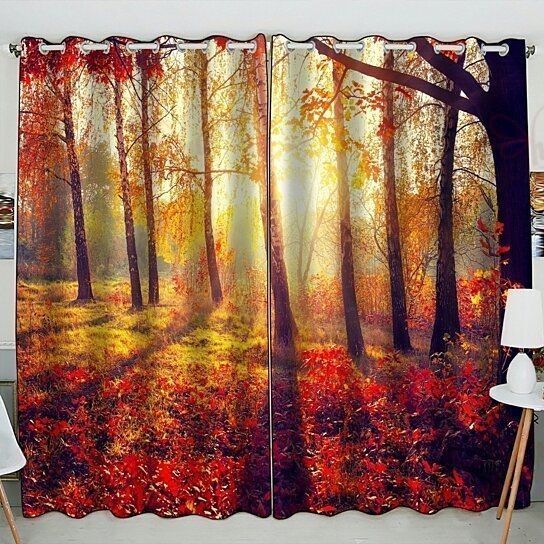 Autumn trees and leaves at sunset blackout thermal grommet window ...