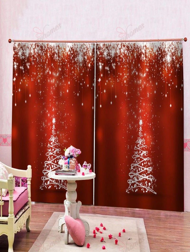Christmas tree star pattern blackout thermal grommet window curtains ...
