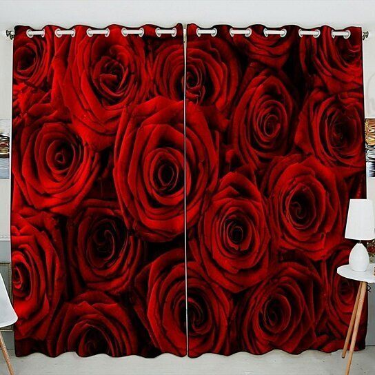 Red rose flower blackout thermal grommet window curtains iucrfa4m ...